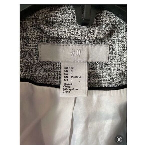 H&M Women's Gray Tweed Blazer Size 8 Mid-Length 3/4 Sleeve Jacket - Picture 3 of 7